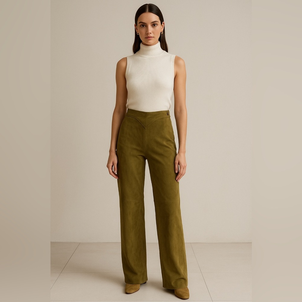 Vintage Assemblage Green Genuine Leather Pants Size 4
